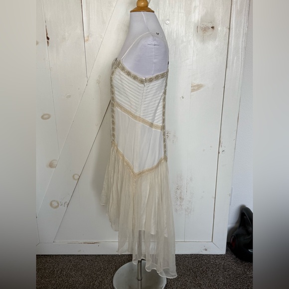 Free People Beaded Lace Cream High Low Dress Boho Wedding Festival Medium Large - Picture 9 of 13